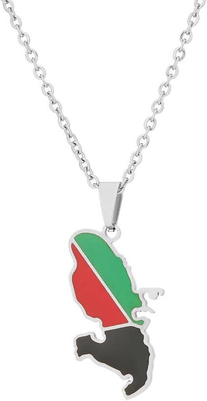 Pendentif et Chaine Doré ou Argent Carte Martinique Rouge Vert Noir