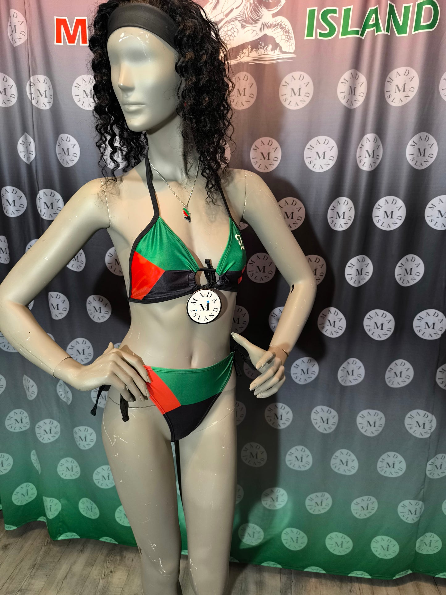 Maillot de Bain Bikini Martinique Rouge Vert Noir
