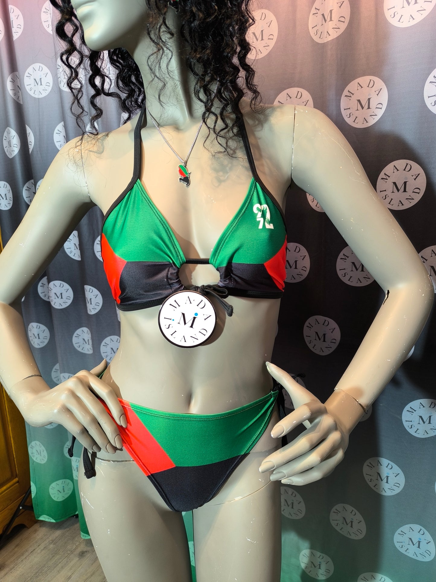 Maillot de Bain Bikini Martinique Rouge Vert Noir