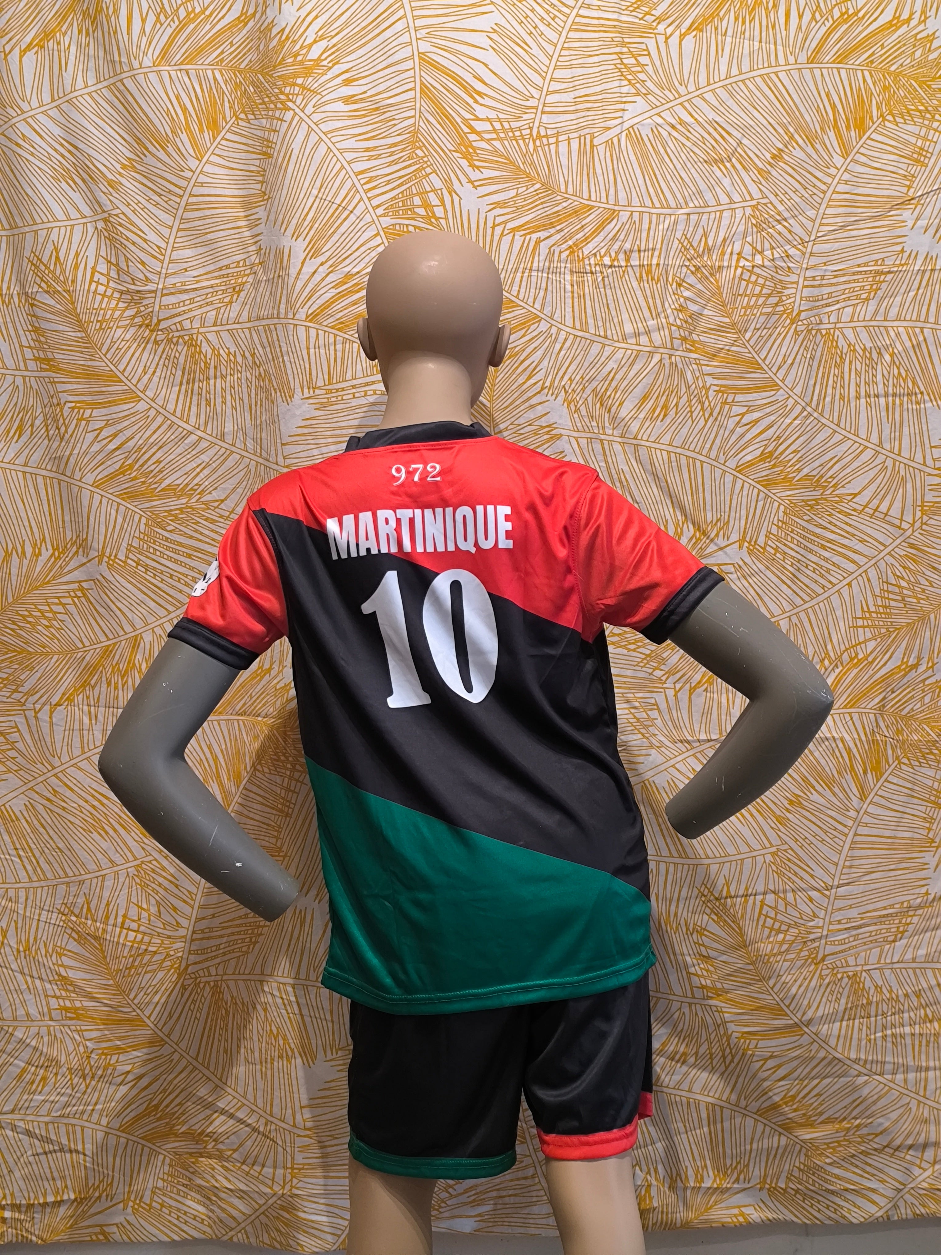 ensemble short et maillot foot enfant Martinique rouge vert noir Mada island