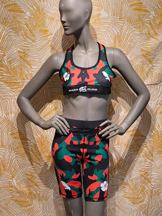 Short Cycliste Femme Martinique rouge vert noir