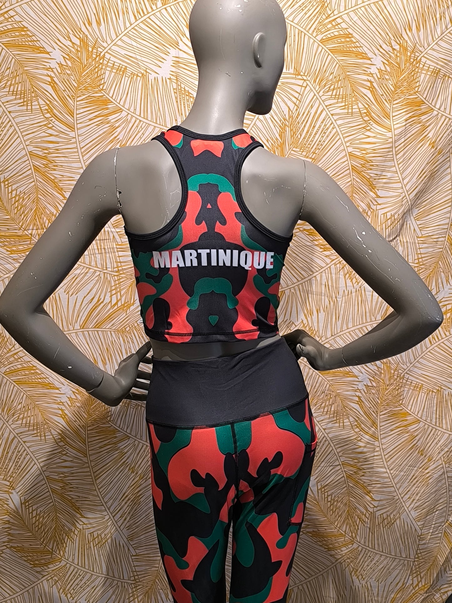 Haut à Bretelles Evasé Court Martinique Rouge Vert Noir