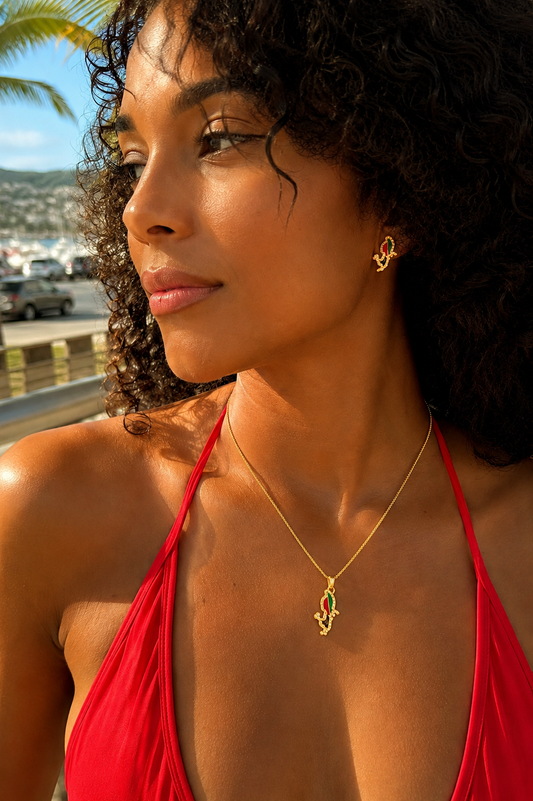 Parure Martinique / Guadeloupe – Collier & Boucles d'oreilles en acier inoxydable avec strass