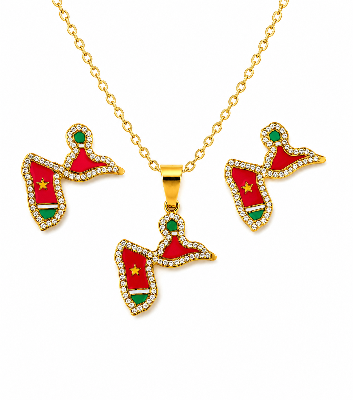 Parure Martinique / Guadeloupe – Collier & Boucles d'oreilles en acier inoxydable avec strass