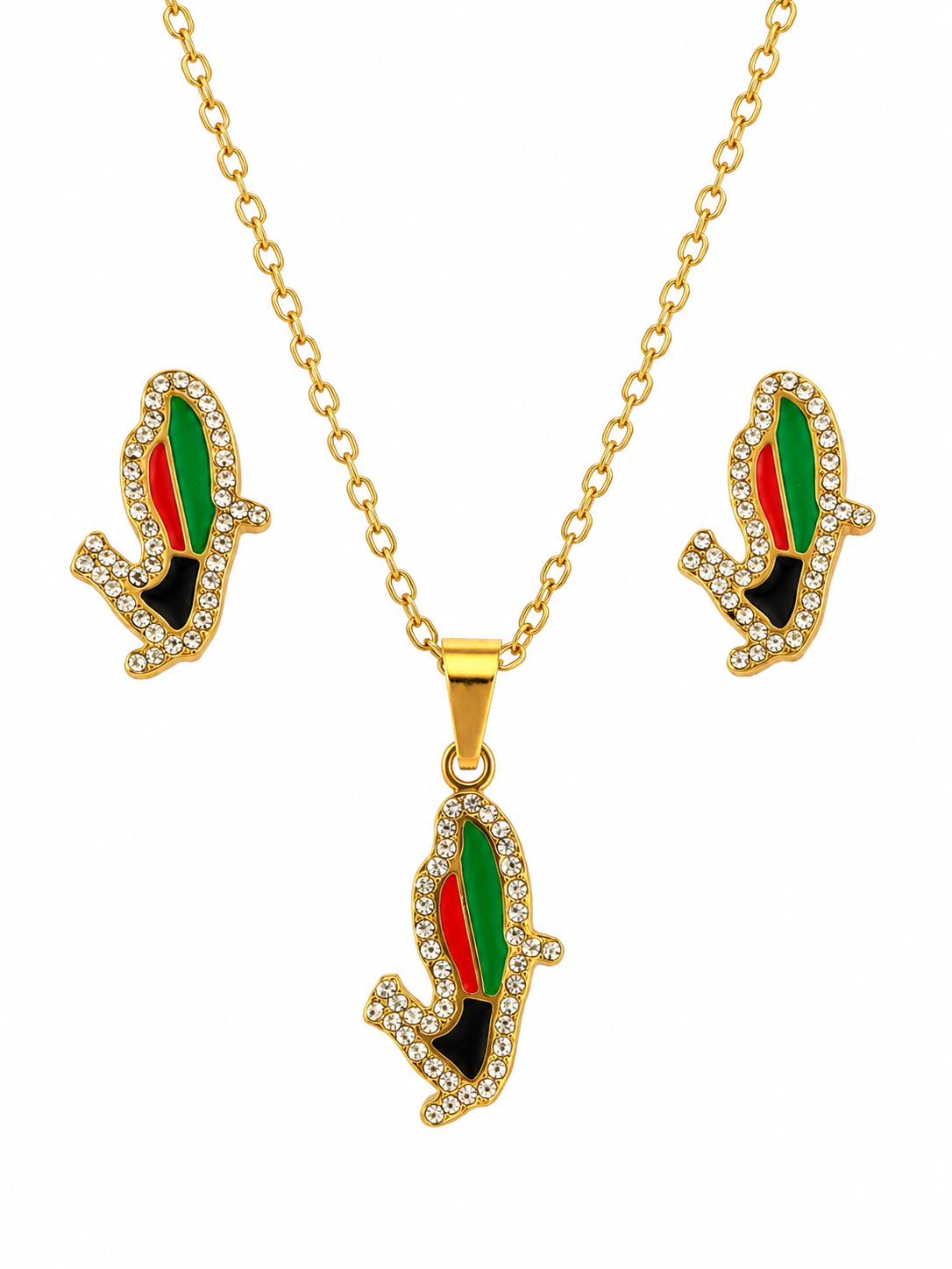 Parure Martinique / Guadeloupe – Collier & Boucles d'oreilles en acier inoxydable avec strass