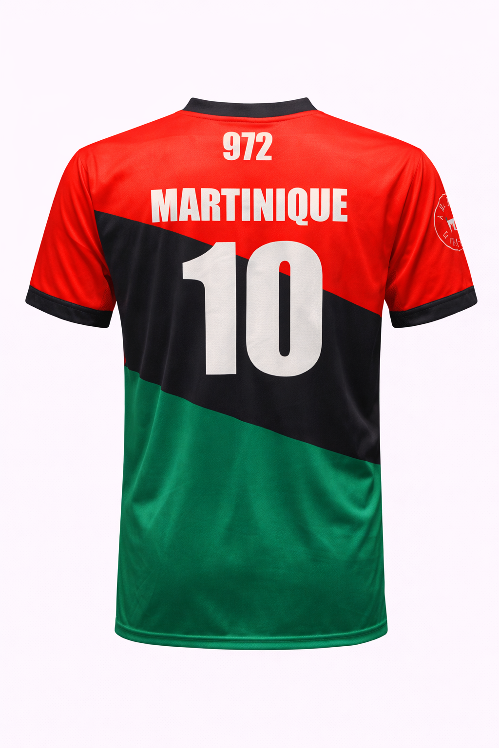 Martinique football shirt and jersey, red, green, black.