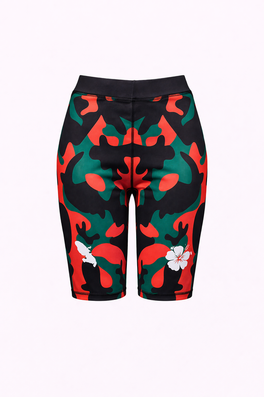 Short Cycliste Femme Martinique rouge vert noir