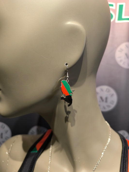 Boucles d'Oreille Doré ou Argent Carte Martinique Rouge Vert Noir