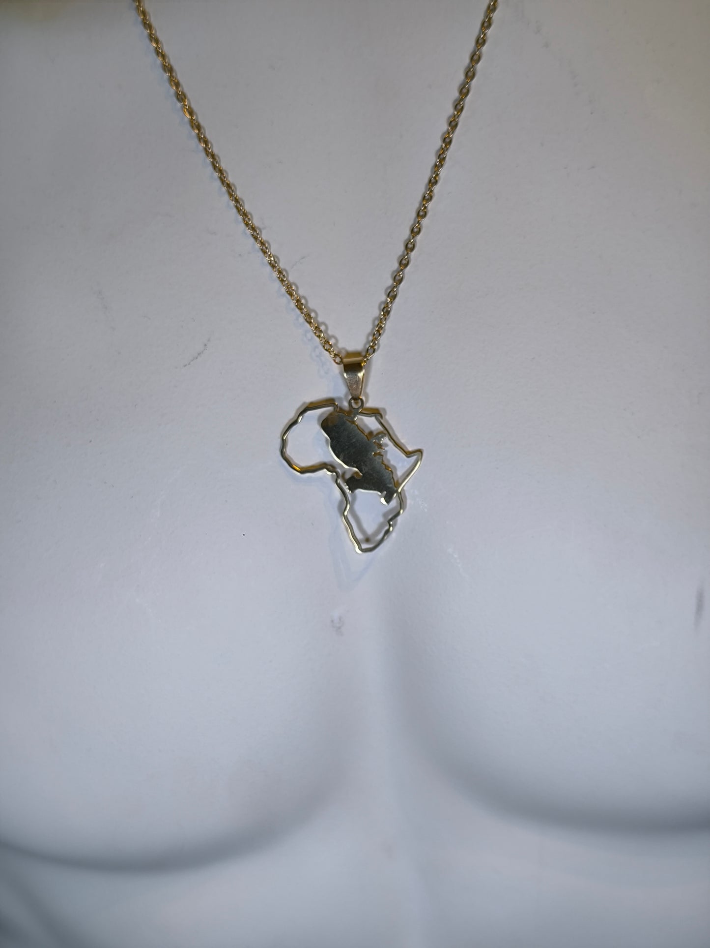 Pendentif et Chaine Doré ou Argent Carte Afrique avec Martinique 972
