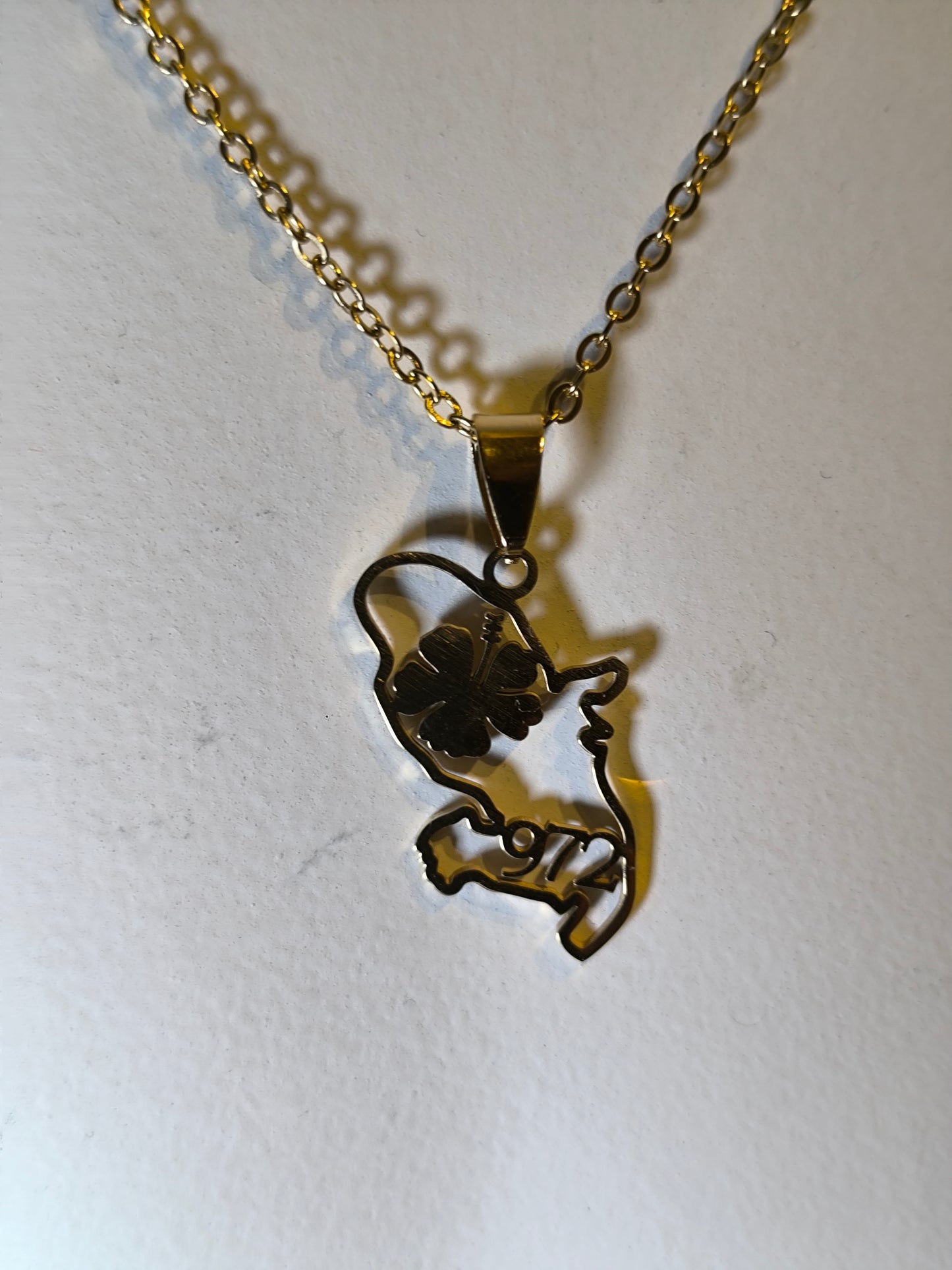 Pendentif et Chaine Doré ou Argent Carte Martinique 972