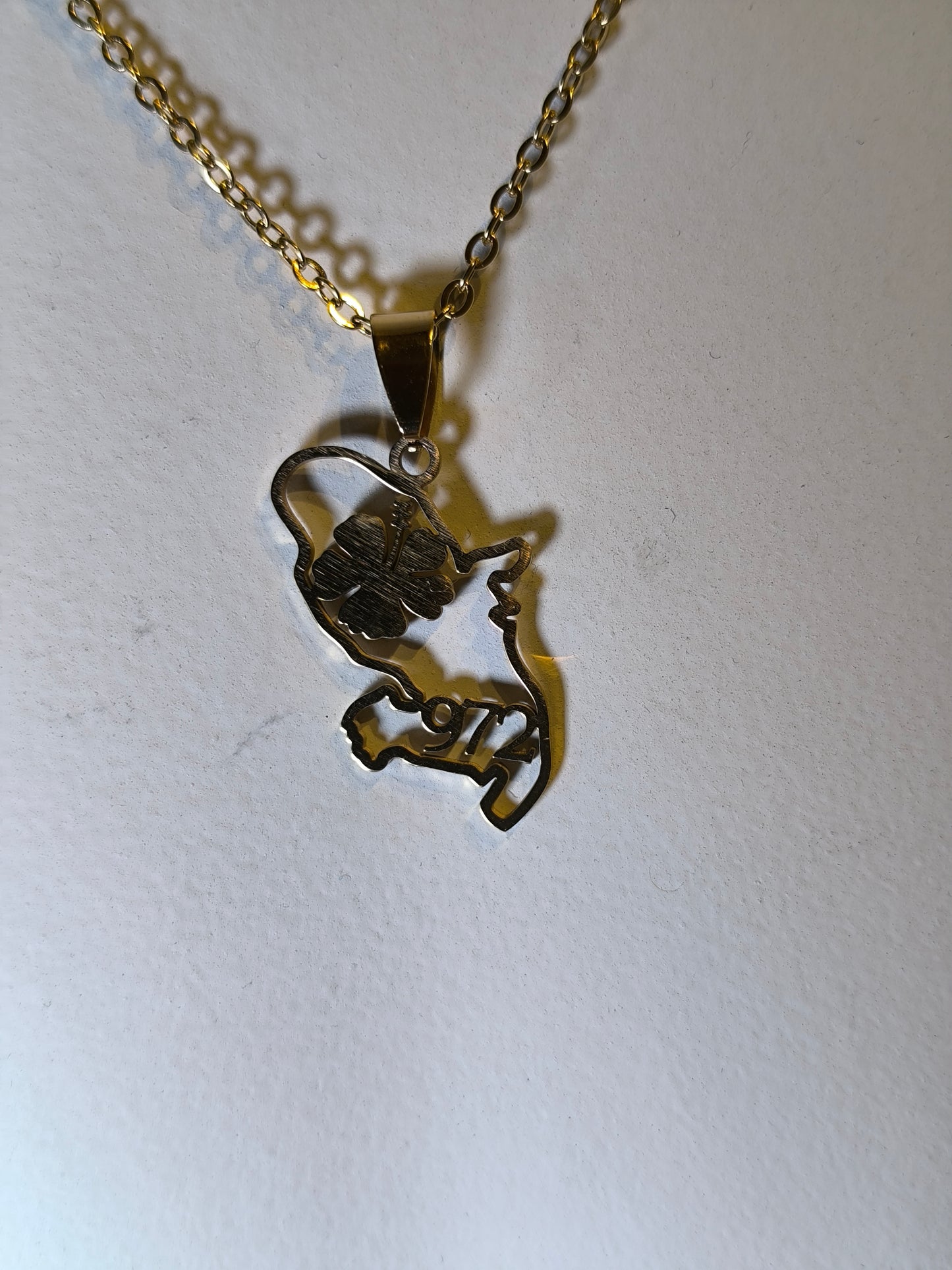 Pendentif et Chaine Doré ou Argent Carte Martinique 972