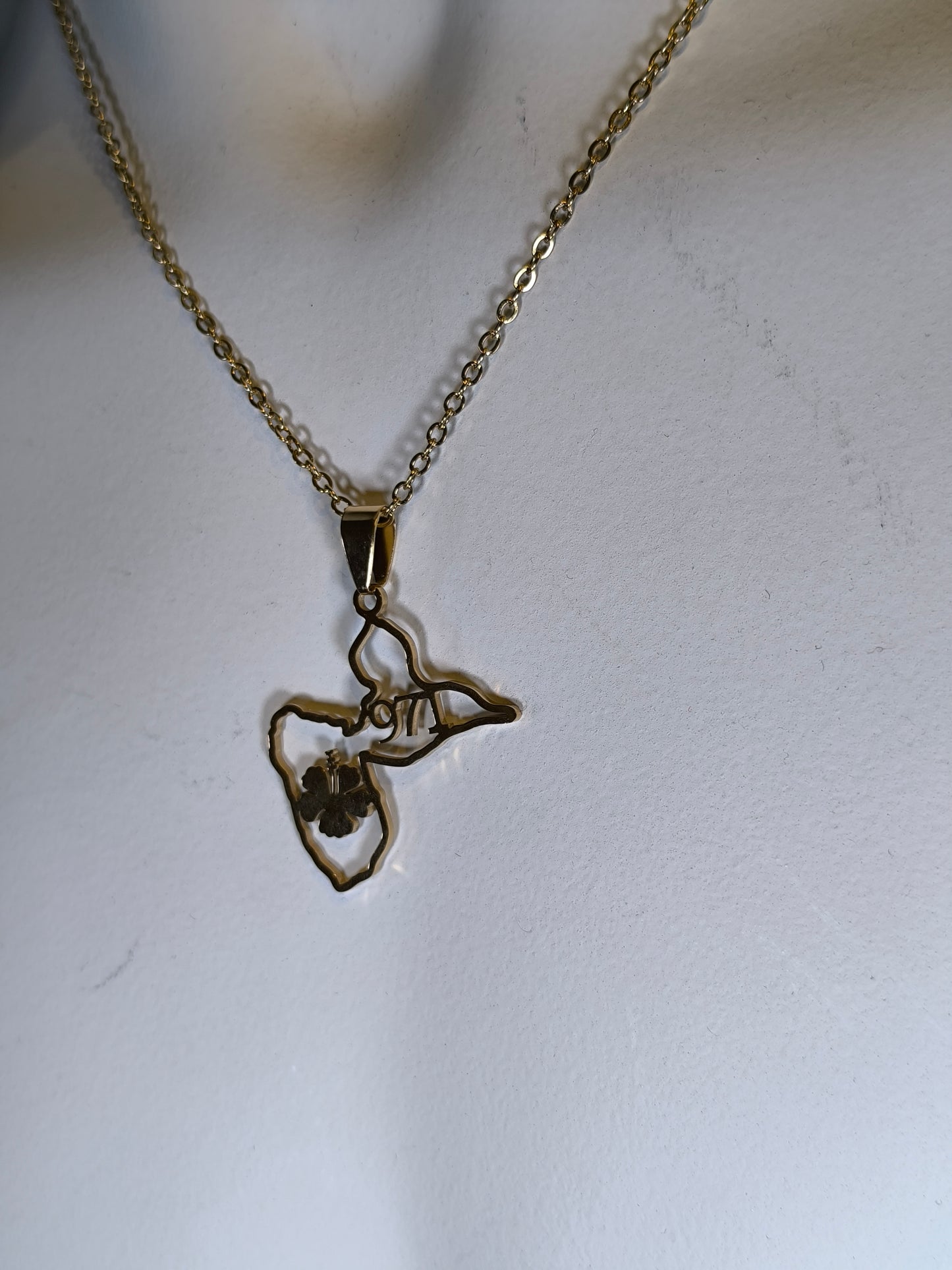 Pendentif et Chaine Doré ou Argent Carte guadeloupe 971