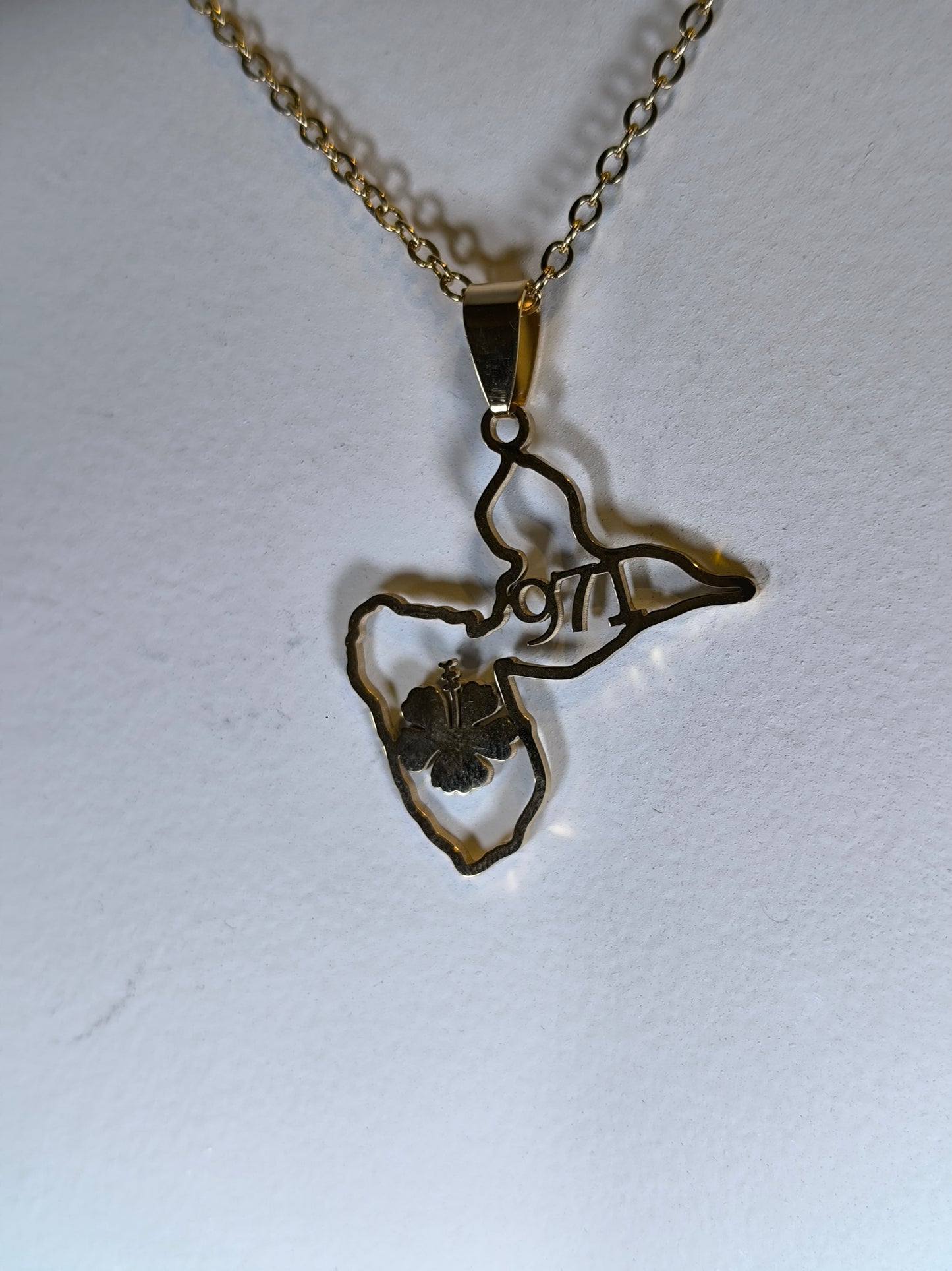 Pendentif et Chaine Doré ou Argent Carte guadeloupe 971