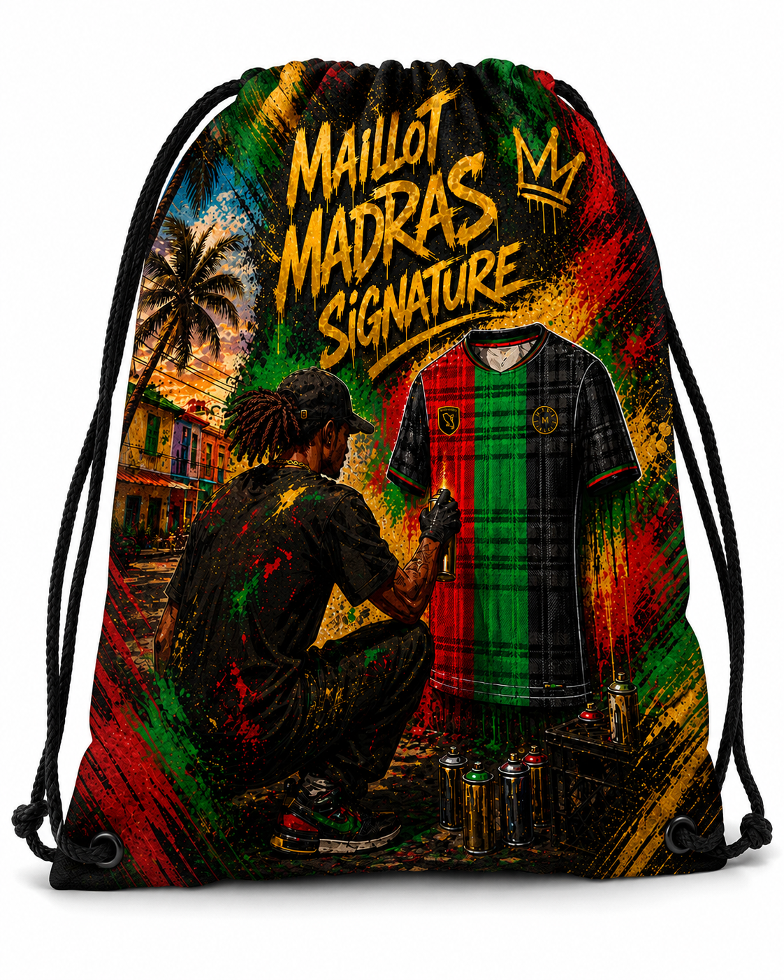 Sac Madras Signature Mada Island aux couleurs rouge, vert et noir inspirées de la Martinique et du madras caribéen.