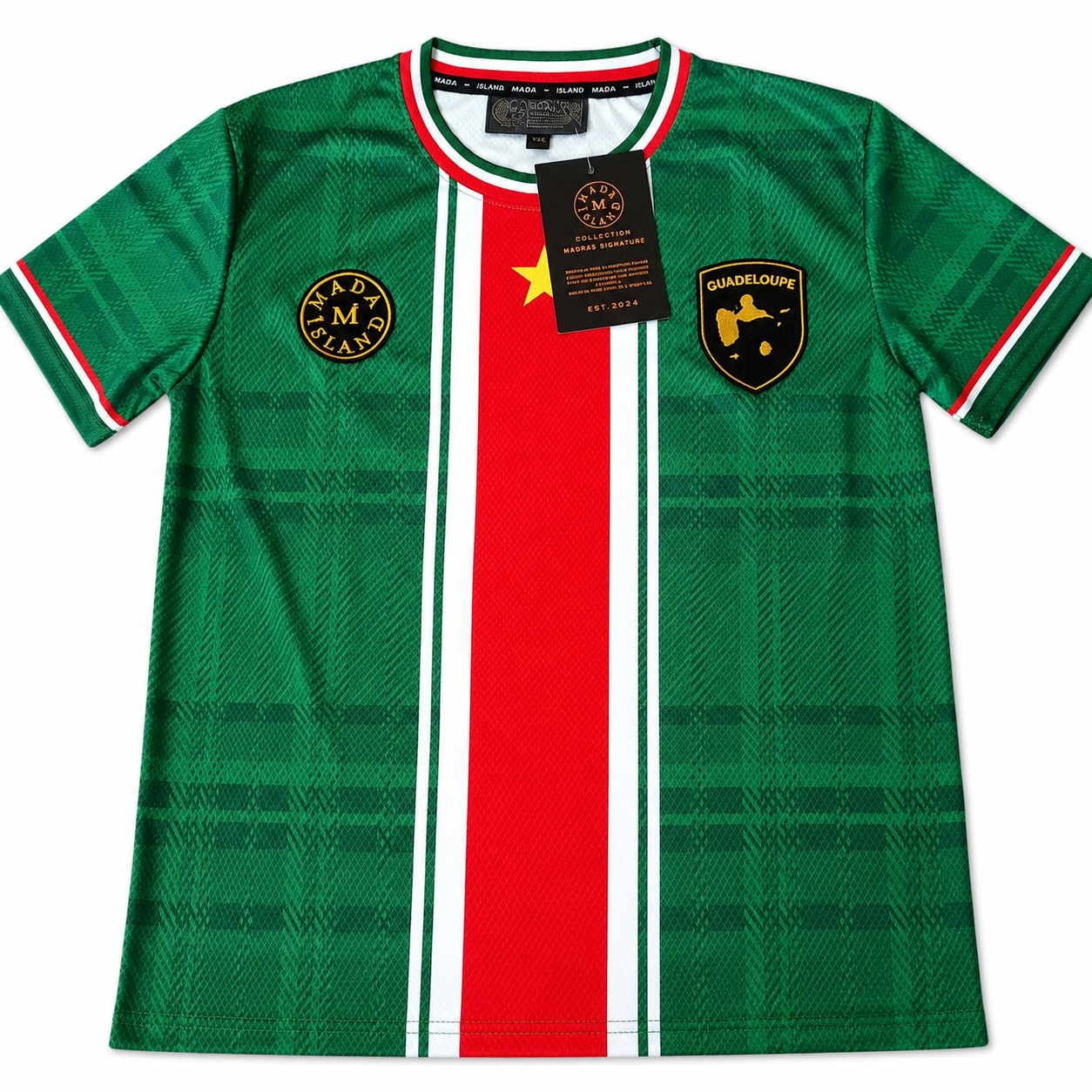 Maillot Madras Signature Mada Island pour homme, femme et enfant Guadeloupe de face 
