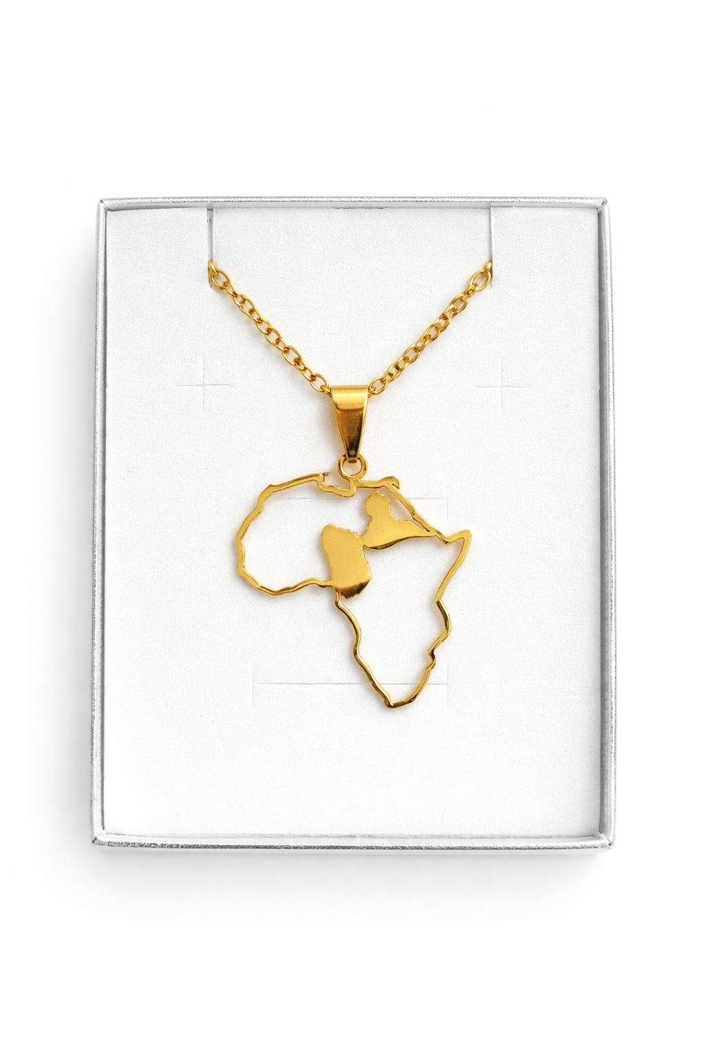 Pendentif et Chaine Doré ou Argent Carte Afrique et guadeloupe 971