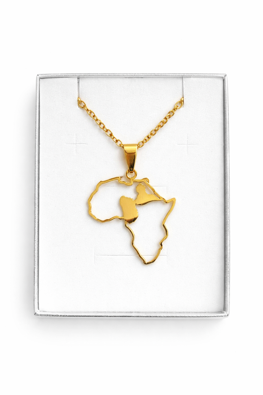 Pendentif et Chaine Doré ou Argent Carte Afrique et guadeloupe 971