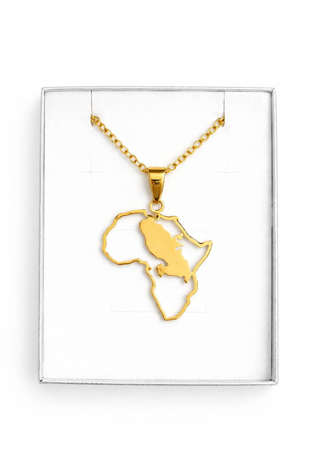 Pendentif et Chaine Doré ou Argent Carte Afrique avec Martinique 972