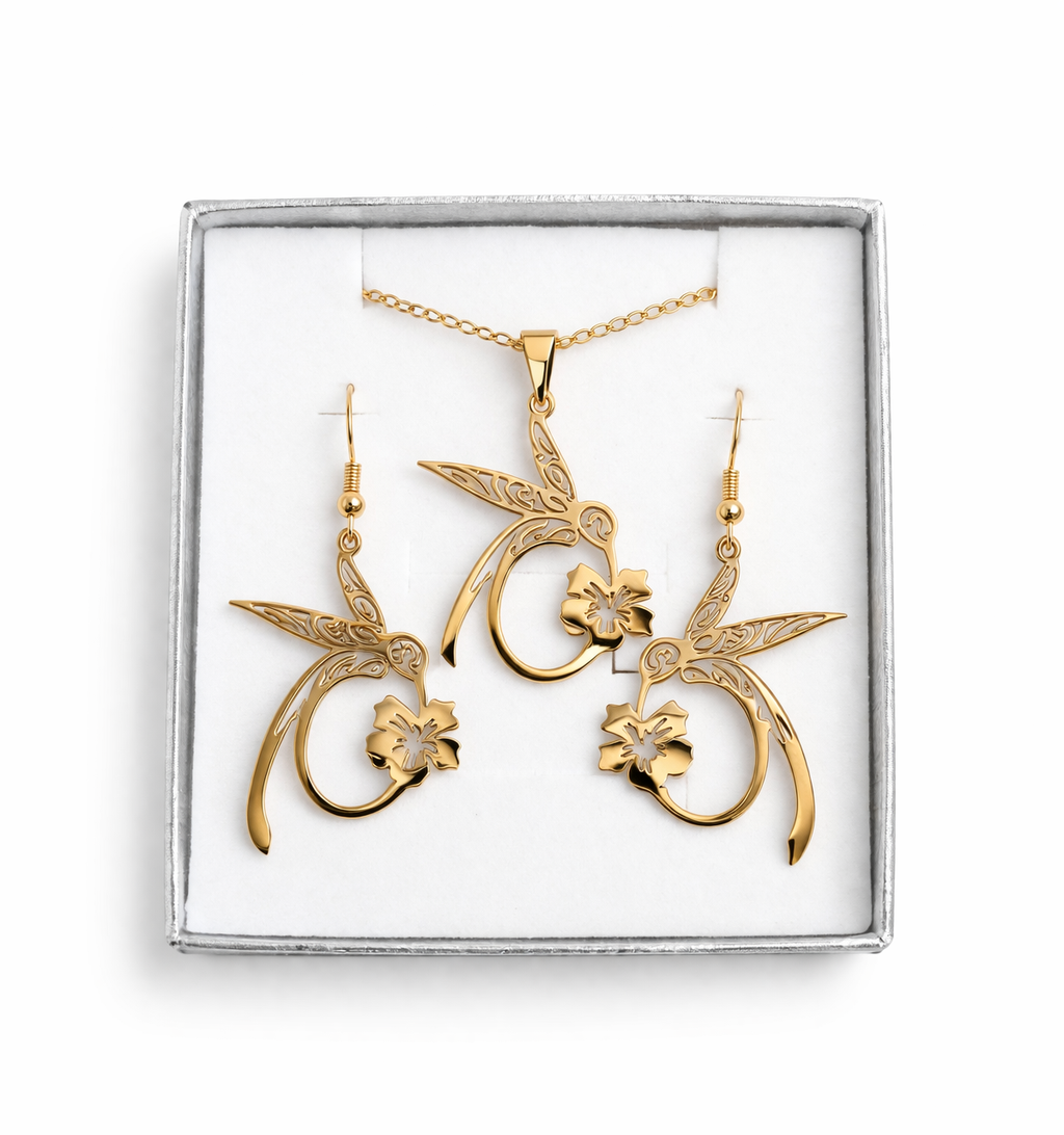 Parure Colibri collier et boucles d'oreilles Doré ou Argent