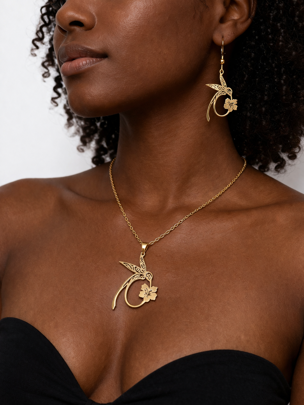 Parure Colibri collier et boucles d'oreilles Doré ou Argent