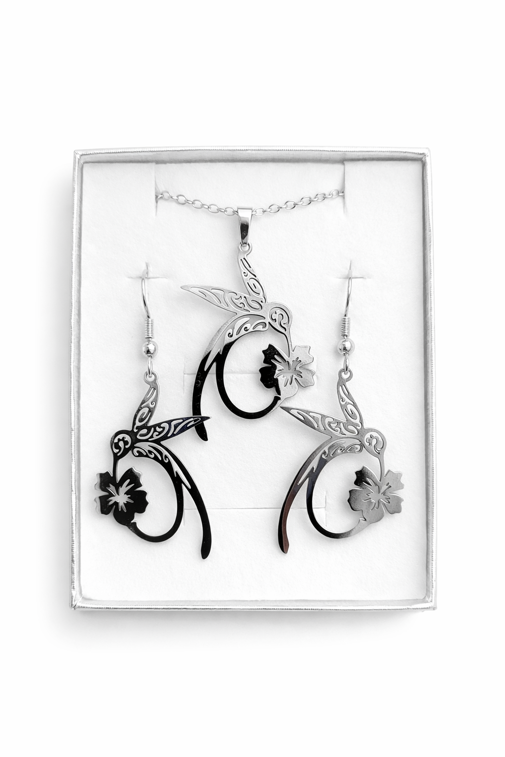 Parure Colibri collier et boucles d'oreilles Doré ou Argent