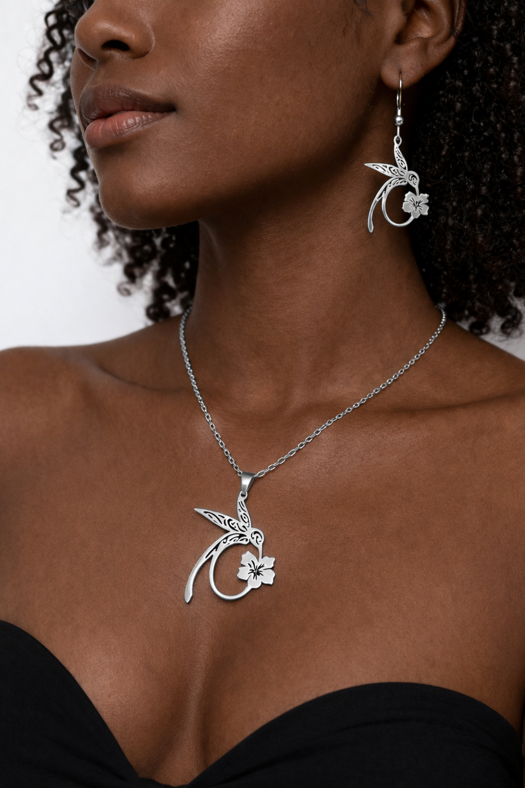 Parure Colibri collier et boucles d'oreilles Doré ou Argent