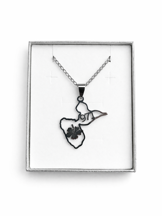 Pendentif et Chaine Doré ou Argent Carte guadeloupe 971