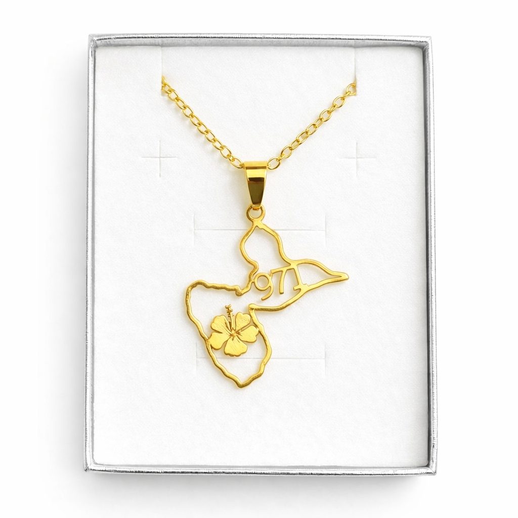 Pendentif et Chaine Doré ou Argent Carte guadeloupe 971